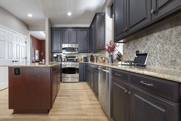 Dark kitchen cabinets after cabinet painting