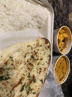 Chicken tikka, paneer, naan, rice