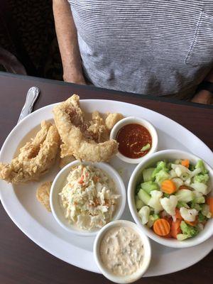 Scallops and perch with frozen veggies