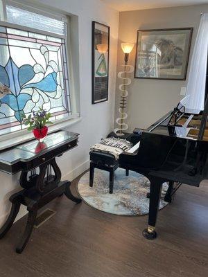 Jan's piano in her home studio