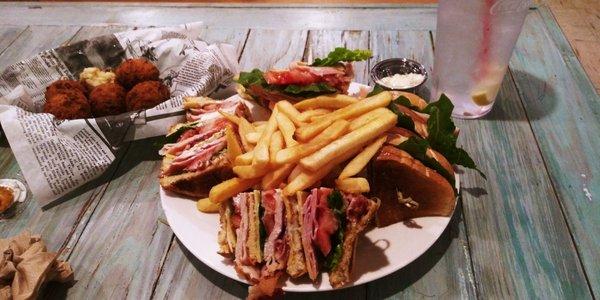 Club sandwich with the world famous hush puppies