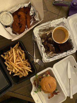 Buffalo Chicken Tenders, brasserie burger, Blackened Tenderloin Tips