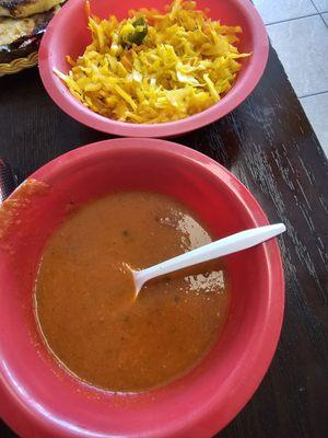 The fresh cabbage & jalepeño slaw and to die for salsa roja!