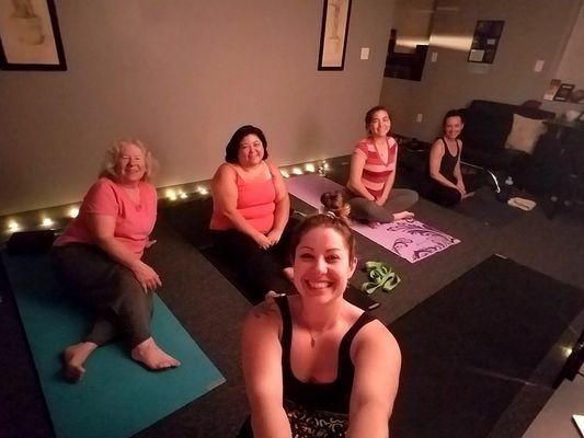 Yoga class at Rising Lotus Holistic. Not like any other yoga class. Small group focused on releasing specific muscle groups.