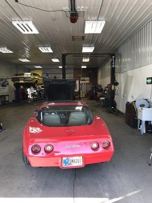 81 Red Corvette in for general maintenance.