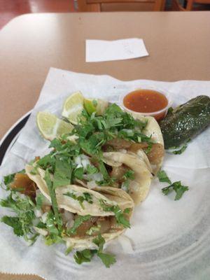 Tacos de cueritos (pork skin tacos)