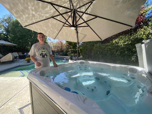 Dylan and his new hydro pool!