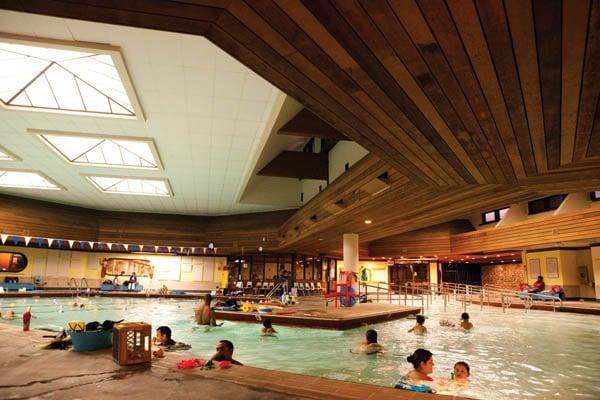 The pool ranges from 1 foot to 8 feet to accommodate both swim lessons and deep water therapeutic exercise.