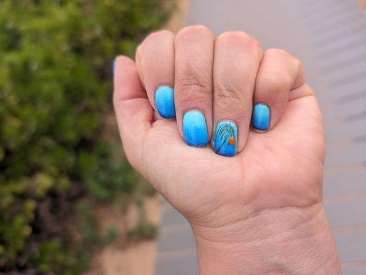 Ombre nails with palm tree