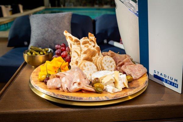 Gourmet Grazing Board - Imported Meats & Cheeses served with Artisanal Crackers, Fresh Fruit, Mango Chutney, Olives & Stone Ground Mustard