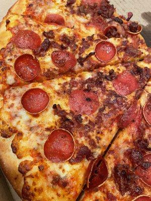 Pepperoni and bacon pizza