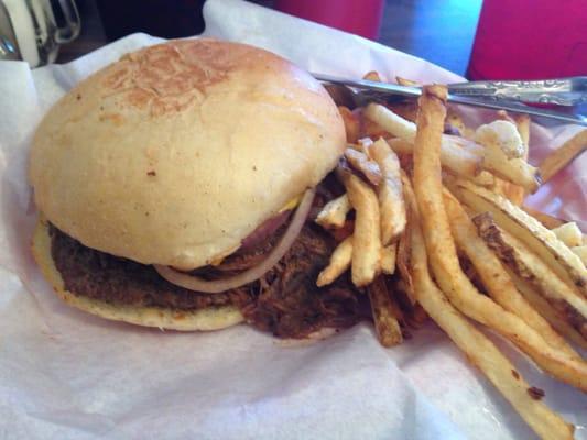 Boss Burger - brisket, cheese and sauce. Yum. $6.99