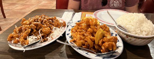 Sesame Chicken, Orange Chicken and White Rice