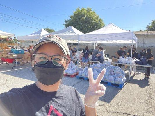 Volunteering at La Puente outreach Food Pantry. We packed and distributed to more than 500 families.