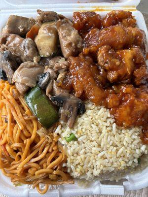 Mushroom Chicken, Orange Chicken, Chow Mein & Fried Rice