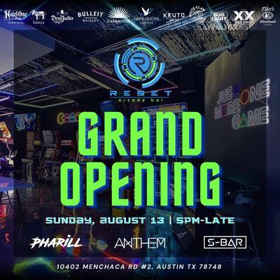 RESET ARCADE BAR GRAND OPENING AUGUST 13, 2023