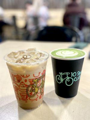 lavender latte and matcha latte