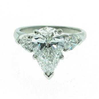 Platinum Pear Shaped Diamond ring with Pear shaped side stones