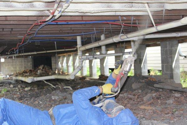 Spray foam being spray foamed by one of our master spray foam installers.