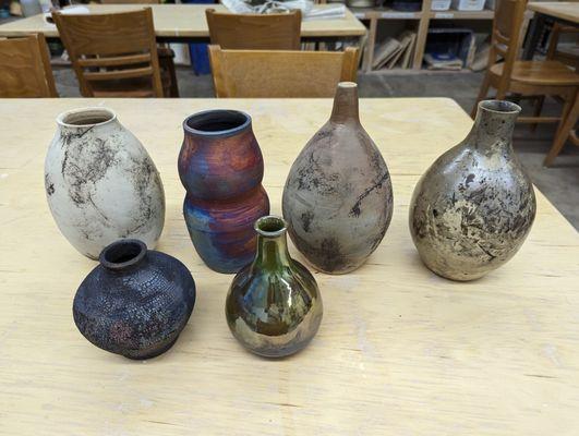 Raku-fired pieces