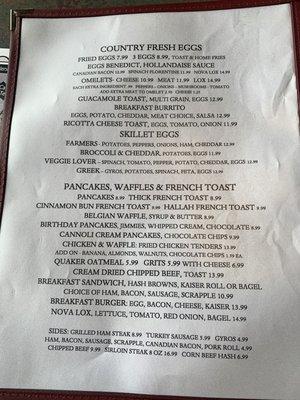 Breakfast menu