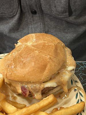 Bacon cheese burger with peanut butter