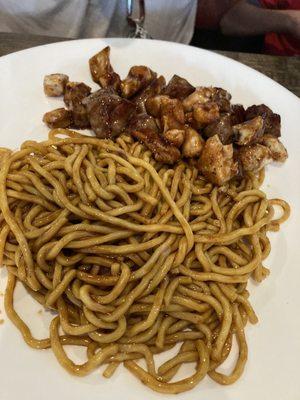 Hibachi chicken and streak noodles Dinner plate