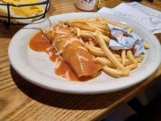 Kids chicken enchilada and fries