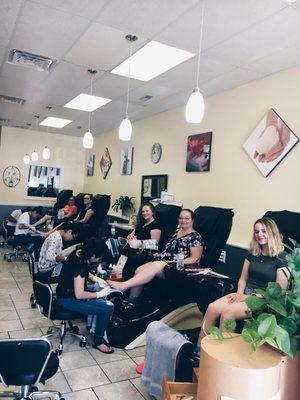 Wedding party getting pedicures