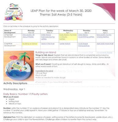 LEAP (Learning, Exploring and Play) Plan Snapshot