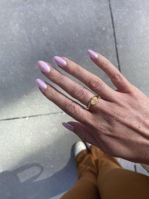 pink dip with chrome on my natural nails