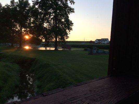 Looking through the window of the covered bridge