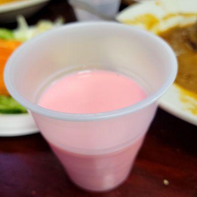 Yummy pink drink is actually a mix of Rooh Afza juice concentrate and parmalat milk