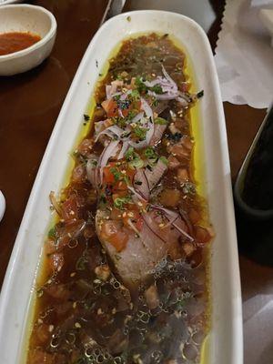 Yellowtail Carpaccio w/ Yuzus Ponzu sauce....you will want to drink the sauce!