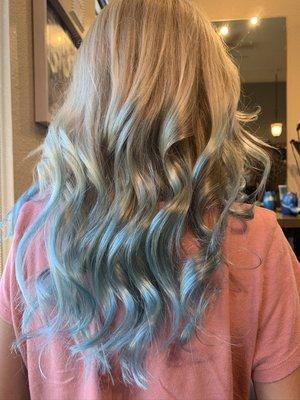 Love the Semi permanent Moroccan Oil pops of color on her ends. Change it up once a month!