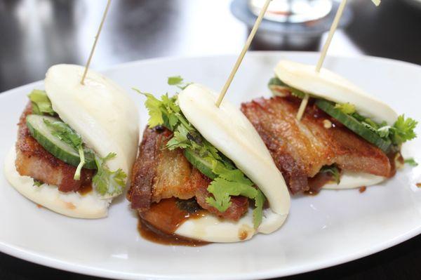 Koji Pork Belly Boa ($16) served with cilantro, cucumber, nuoc cham and hoisin aioli