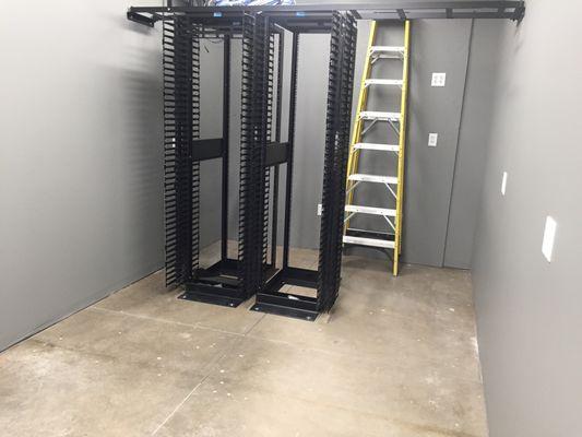 Network Room build out.  Racks, overhead ladder rack, Network equipment and more.