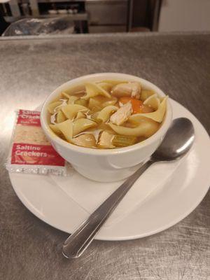 One of our weekly homemade soups.  Pictured is a bowl of Chicken Noodle Soup.

(Trust when we say, it's DELICIOUS!)