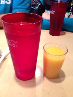 $2 for about two shots of OJ... non-refillable.