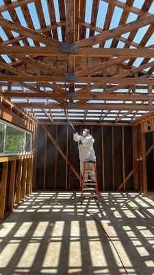 Post fire remediation encapsulation of attic rafters