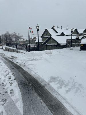 Outside Coleman's. Of course it's snowing in Syracuse in March!