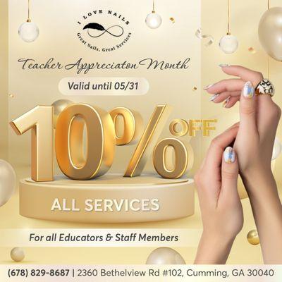 TEACHER APPRECIATION MONTH
10% OFF All Services For All Educators & Staff Members
Valid until 05/31