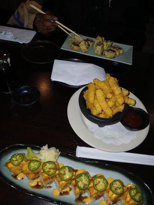 Fire fire fire, crispy calamari, California roll tempura