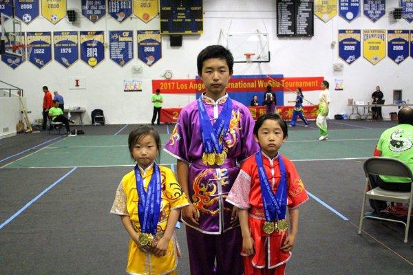 Wushu Kids @2017 LA Wushu Tournament:  eight 1st places, one 2nd place