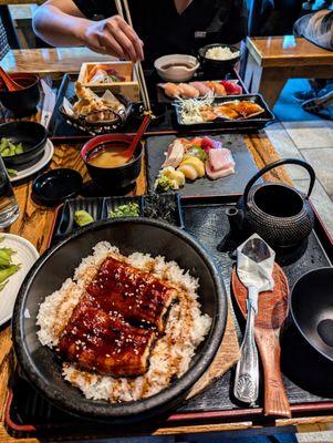 Hitsumabushi. $21. Sashimi Five. $18. Dinner Set, Traditional ($23) with salmon teriyaki (+$2). Chicken teriyaki is also an option.