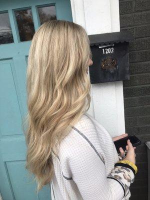 A heavy highlight on previously lightened hair