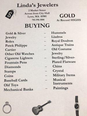 We buy your old gold jewelry and more.