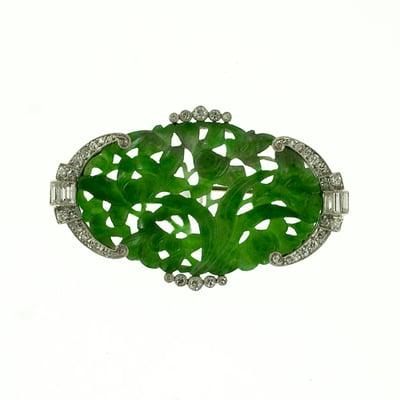 Art Deco jade and diamond vintage brooch