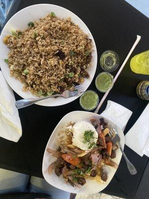 Arroz chaufa de carne and a lomo saltado it's bomb   They're kitchen it's like home style cook  recommended