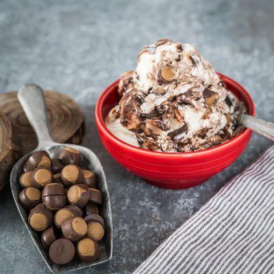 Buckeye- peanut butter ice cream with fudge ripple and buckeye candy pieces